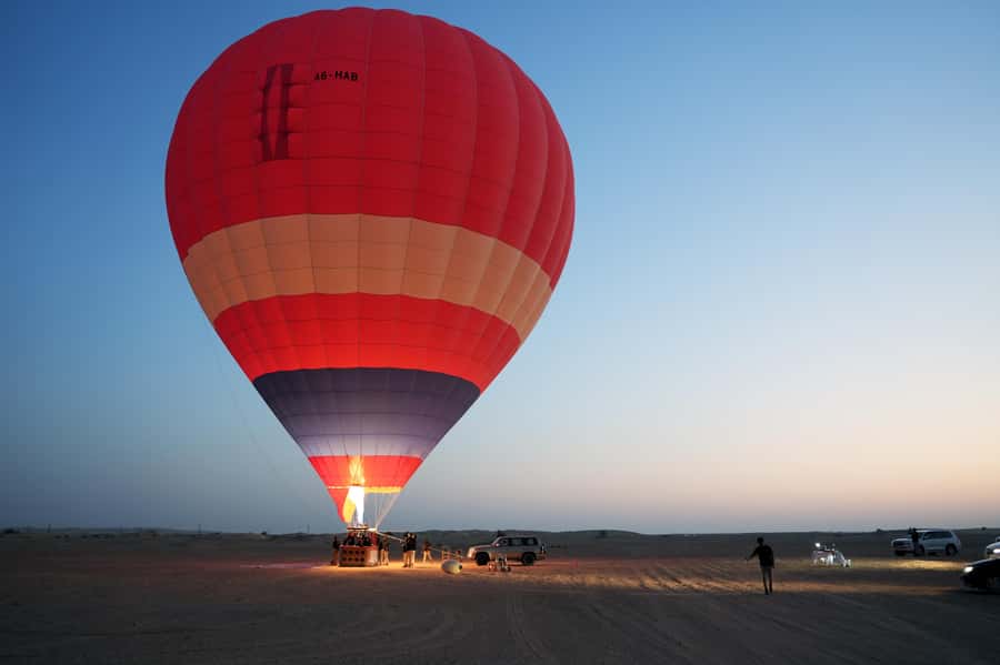 Dubai: Hot Air Balloon Ride with Camel Ride & Falcon Show - Landing, a second desert drive, and camp activities
