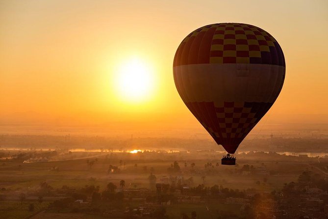 Luxor Hot Air Balloon Skyscope sunrise, temples, Nile watching - Looking down on temples, tombs, and the Colossi of Memnon