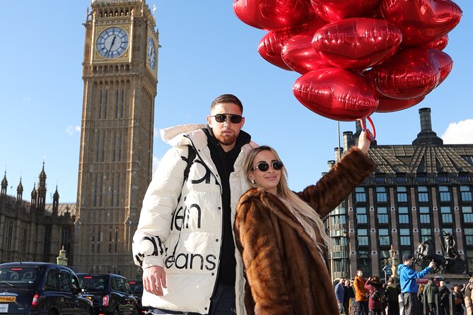 Professional Digital Photo with Red Heart Balloons Central London - Meeting at Westminster Bridge for a Big Ben photo