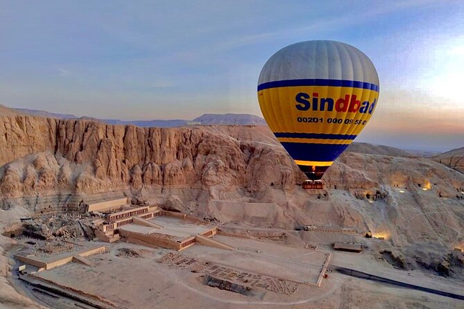 Sunrise Hot Air Balloon Ride Over Luxor - Looking down on the Temple of Hatshepsut